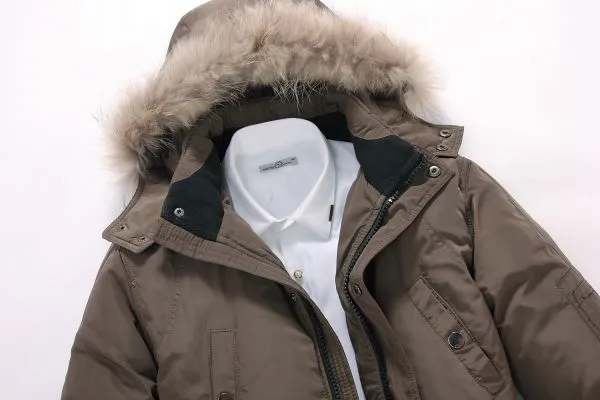 Fur Lined Hooded Winter Parka for Men with Chest Pockets