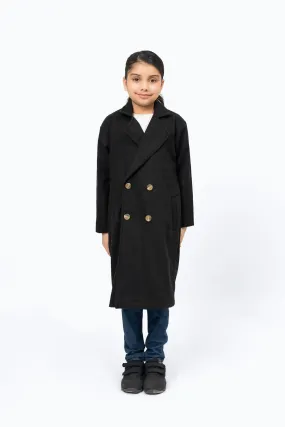 Girls Double Breasted Wool Coat - Black