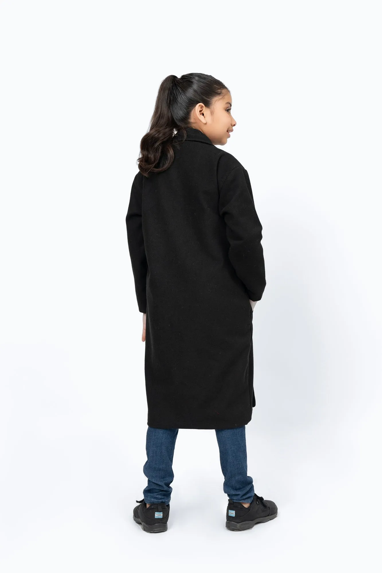 Girls Double Breasted Wool Coat - Black