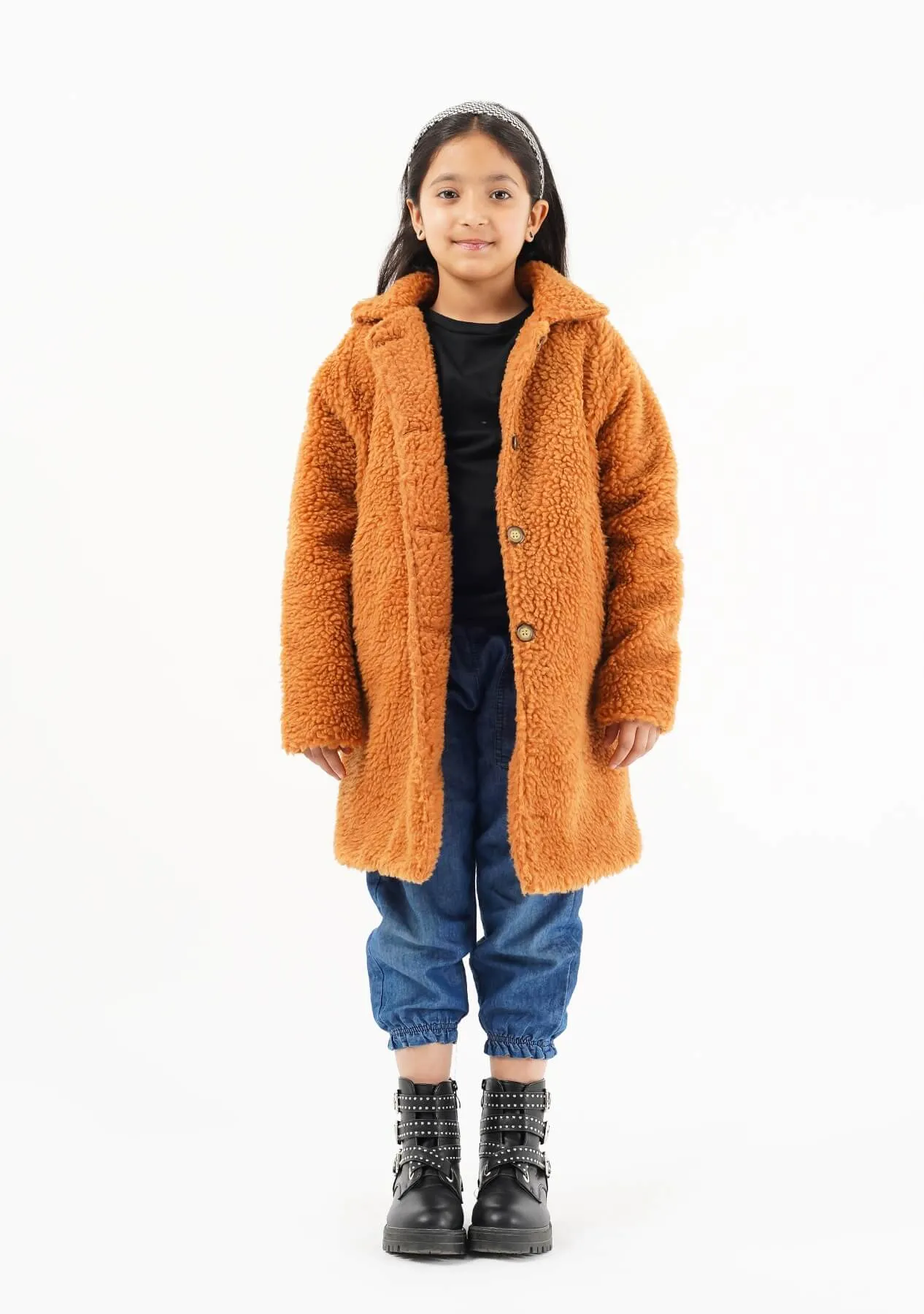 Girls Sherpa Long Coat - Camel