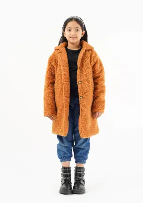 Girls Sherpa Long Coat - Camel