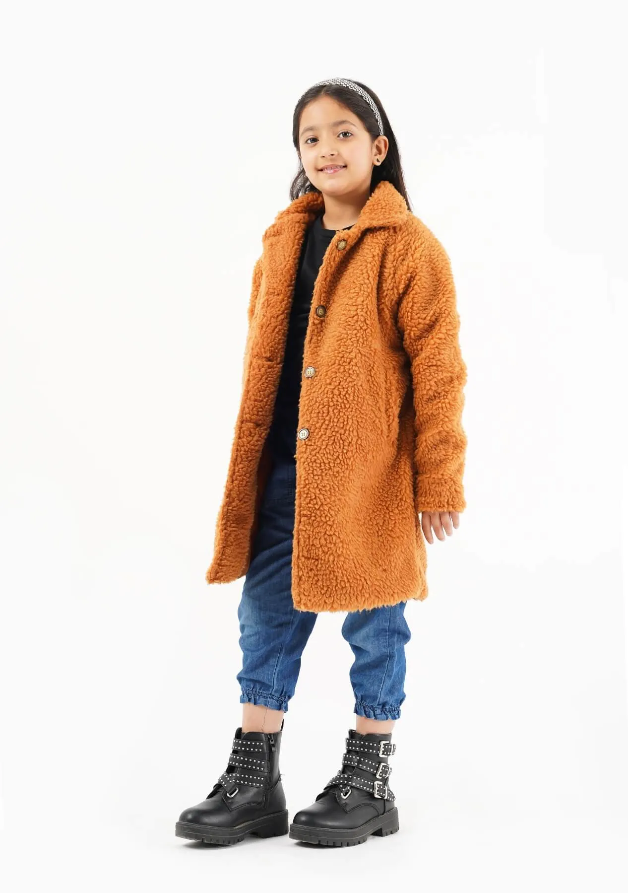 Girls Sherpa Long Coat - Camel