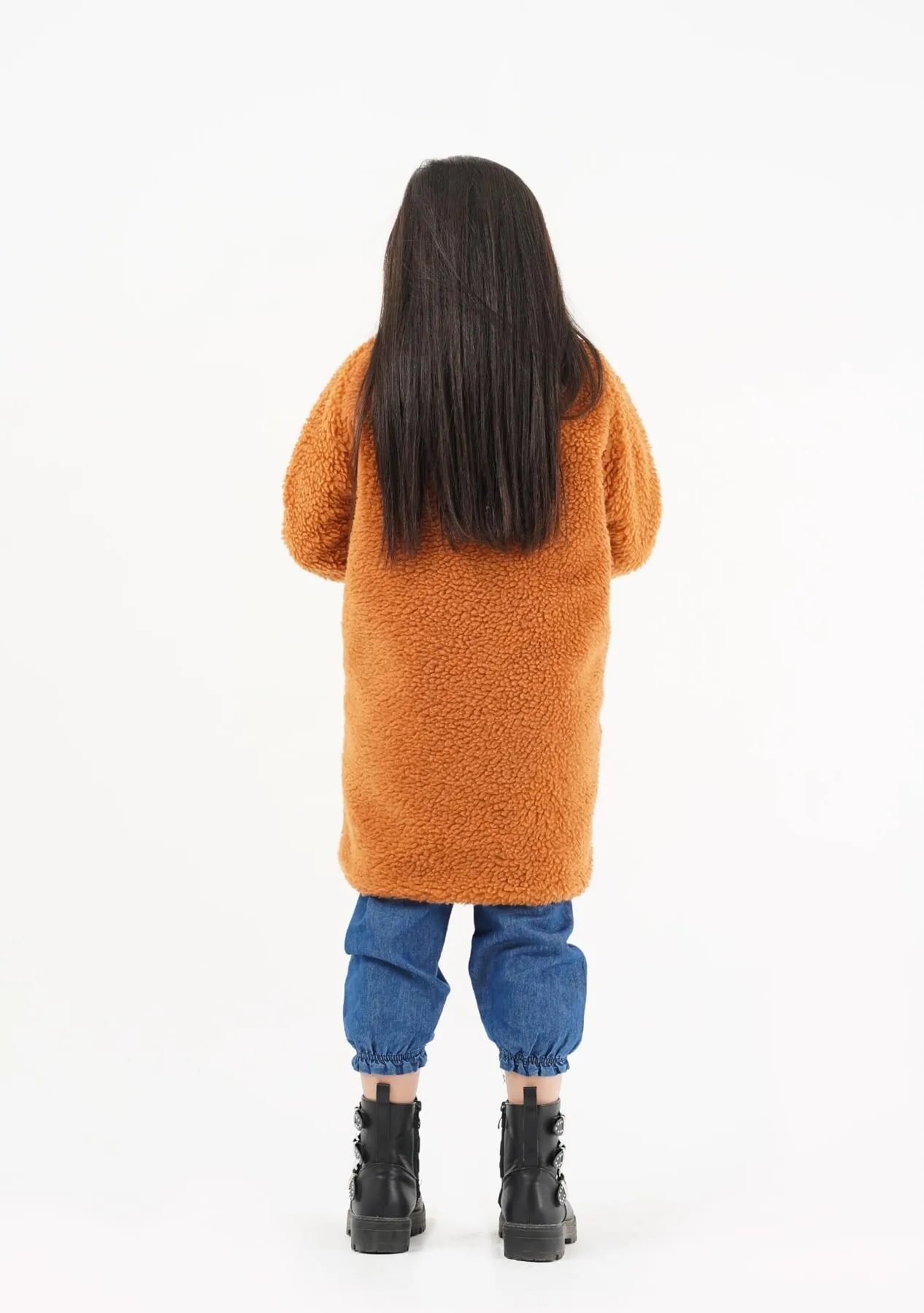 Girls Sherpa Long Coat - Camel