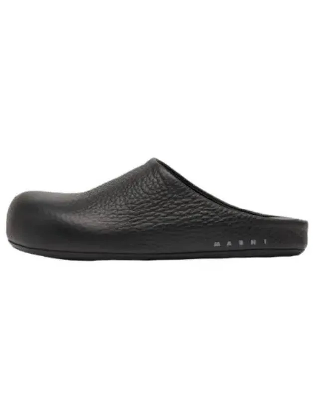 Grain Leather Logo Mule Black Slippers