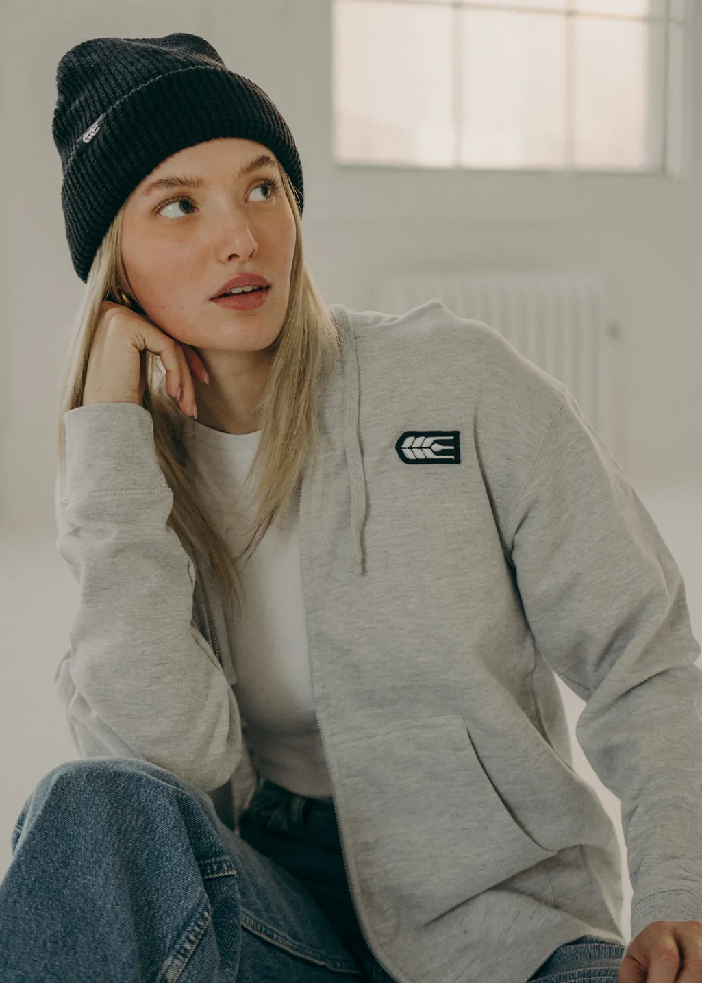 Grain Patch Zip Sweater | Grey | Unisex