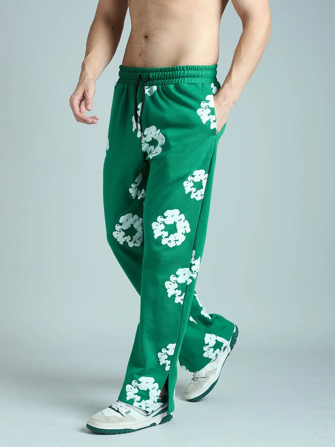 Green Floral Boot Cut Trackpants