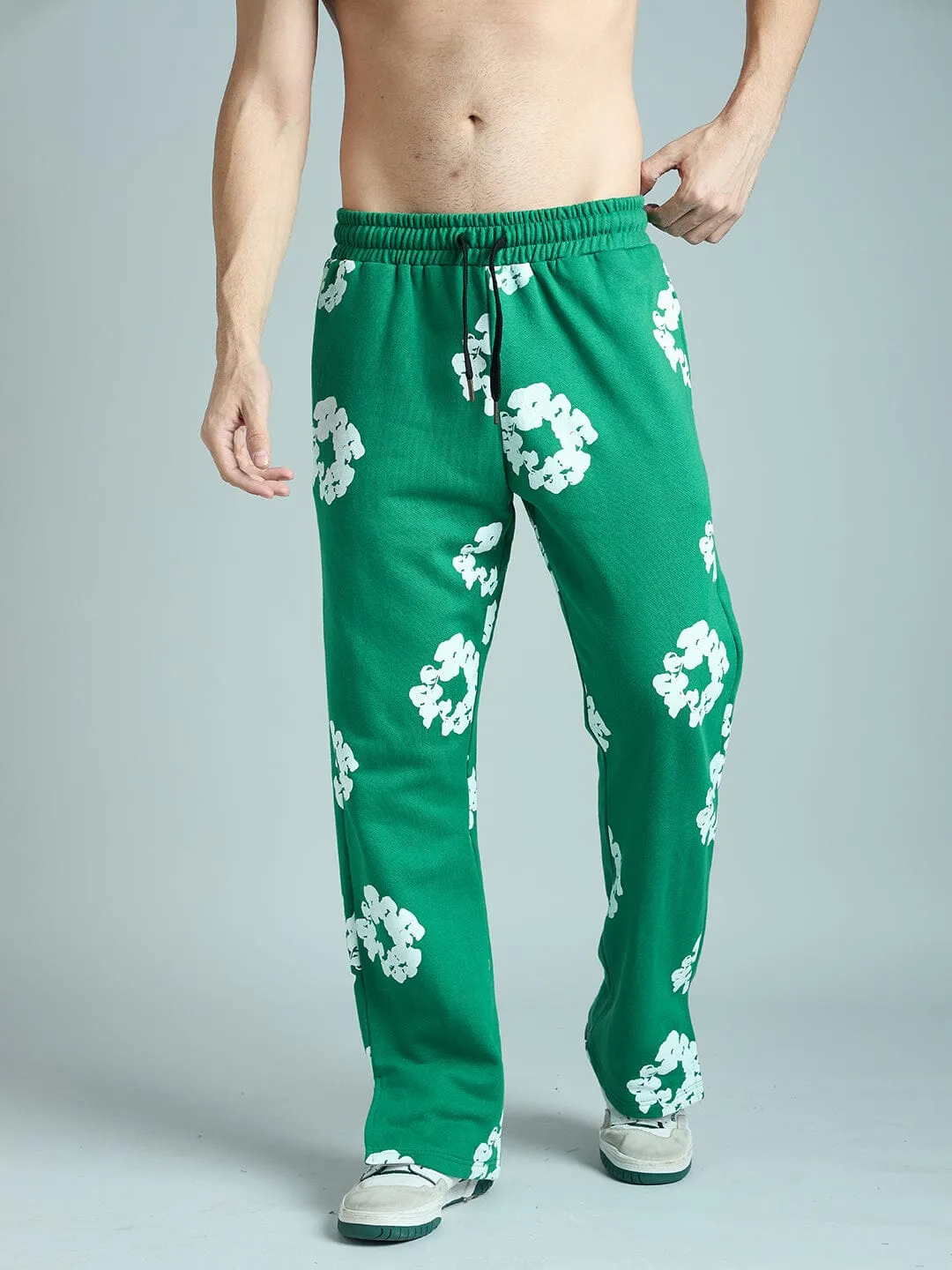 Green Floral Boot Cut Trackpants