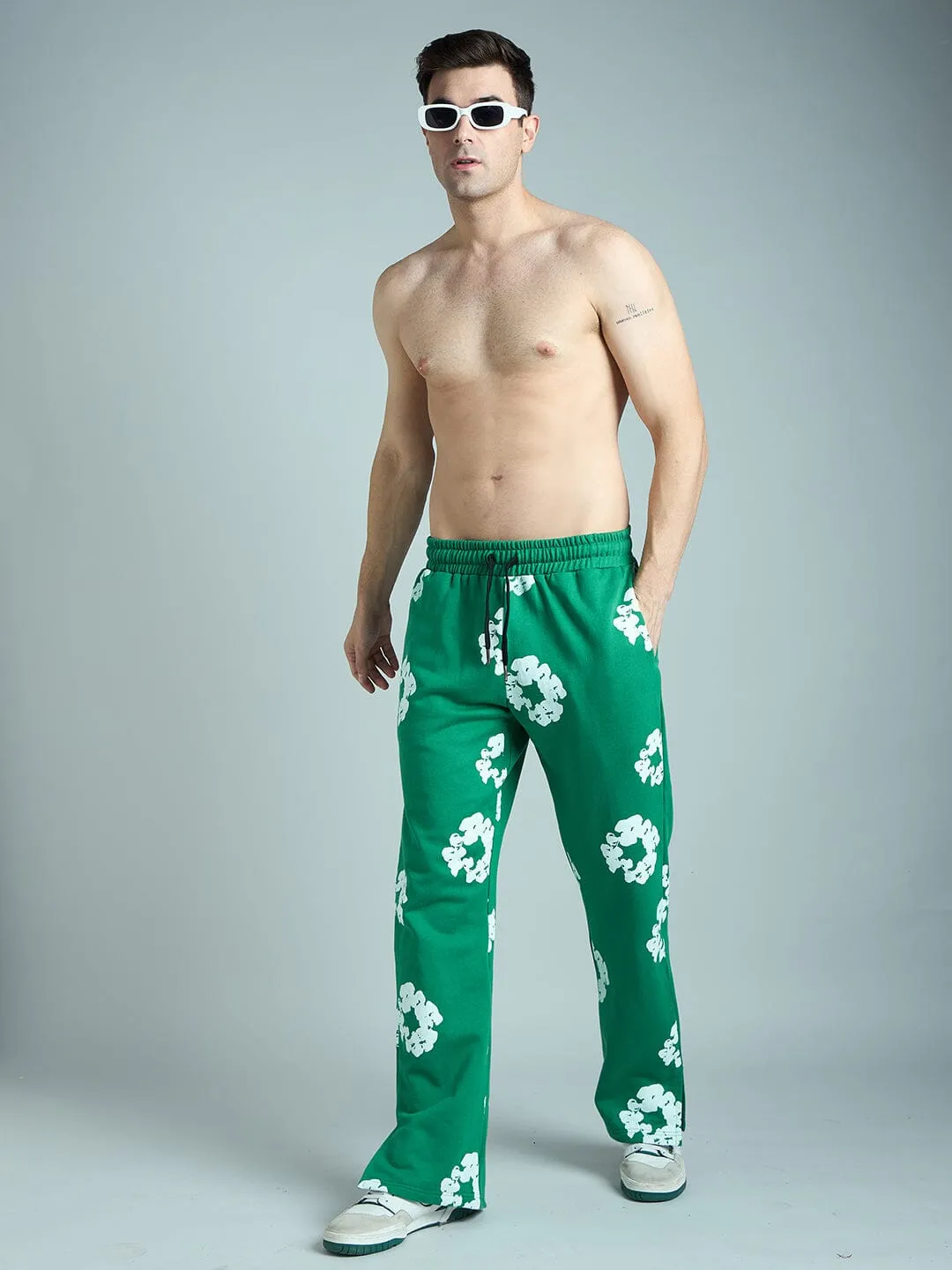 Green Floral Boot Cut Trackpants