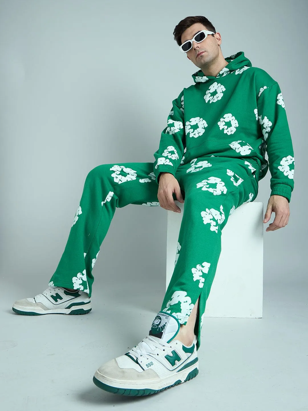 Green Floral Boot Cut Trackpants