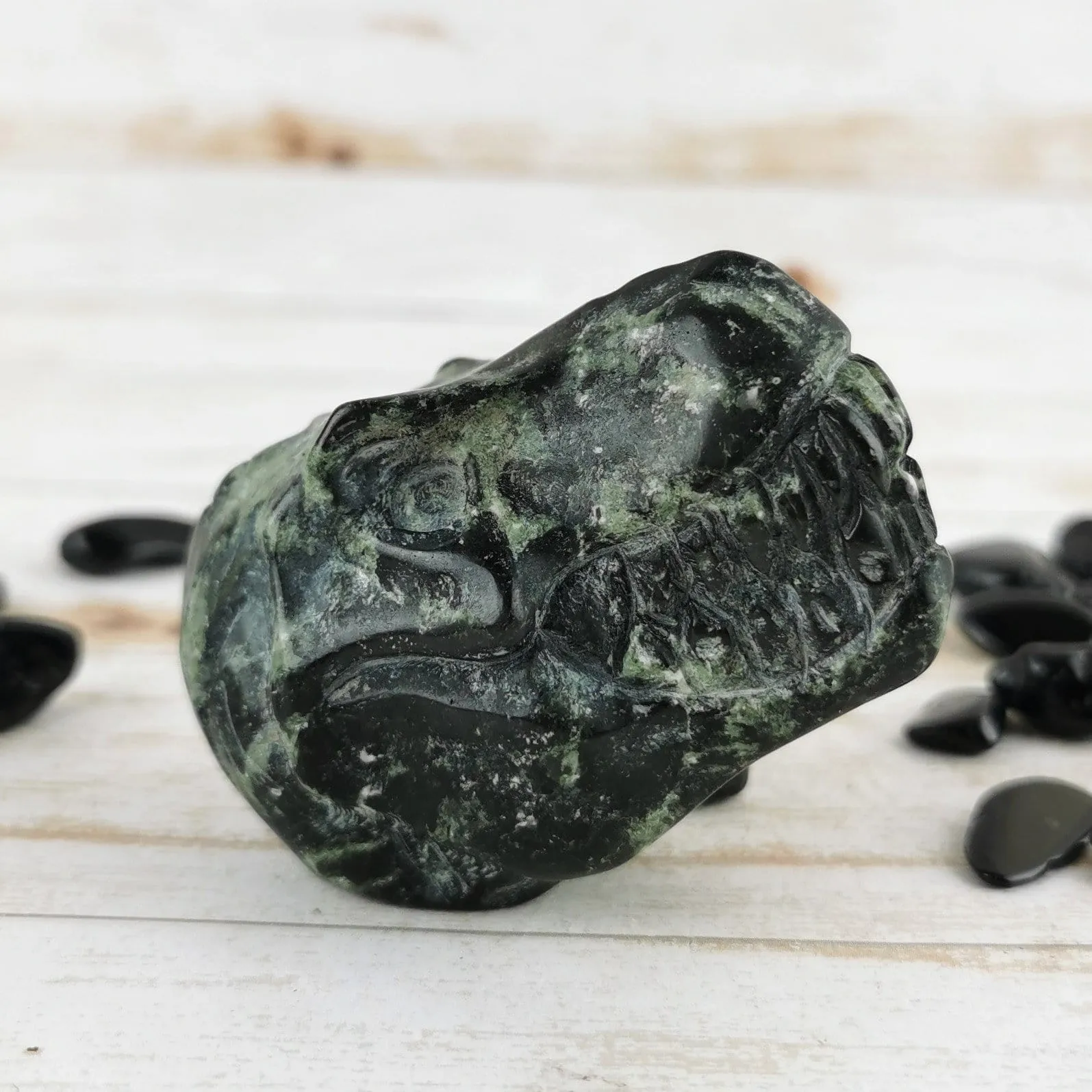 Green Jasper Dinosaur Heads