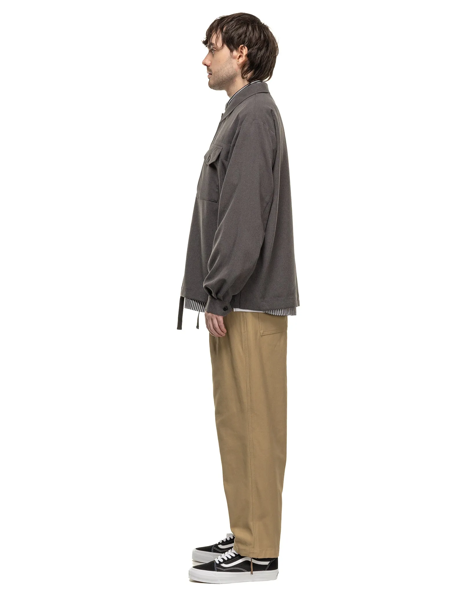 High Twisted Washer Cotton Serge Wide Tapered Pants Beige