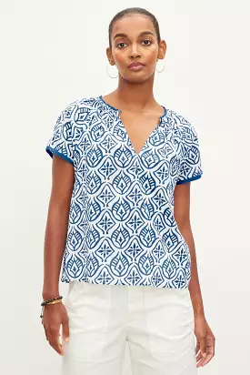 IDA MOSAIC COTTON SHORT SLEEVE TOP - VELVET