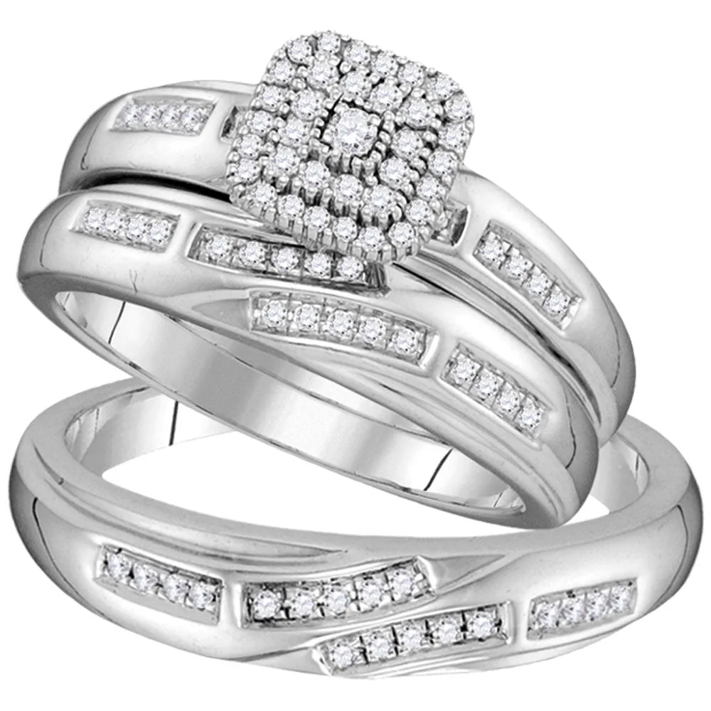 Keene Jewelers 10kt White Gold His Hers Round Diamond Solitaire Matching Wedding Set 1/3 Cttw