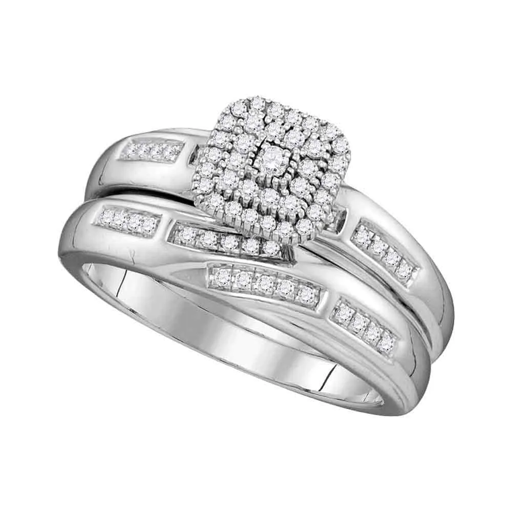 Keene Jewelers 10kt White Gold His Hers Round Diamond Solitaire Matching Wedding Set 1/3 Cttw