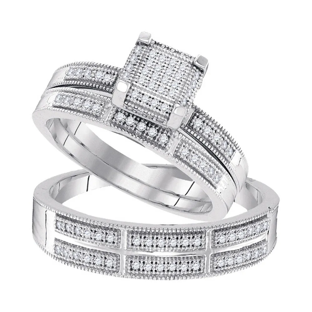 Keene Jewelers 10kt White Gold His Hers Round Diamond Square Matching Wedding Set 1/3 Cttw