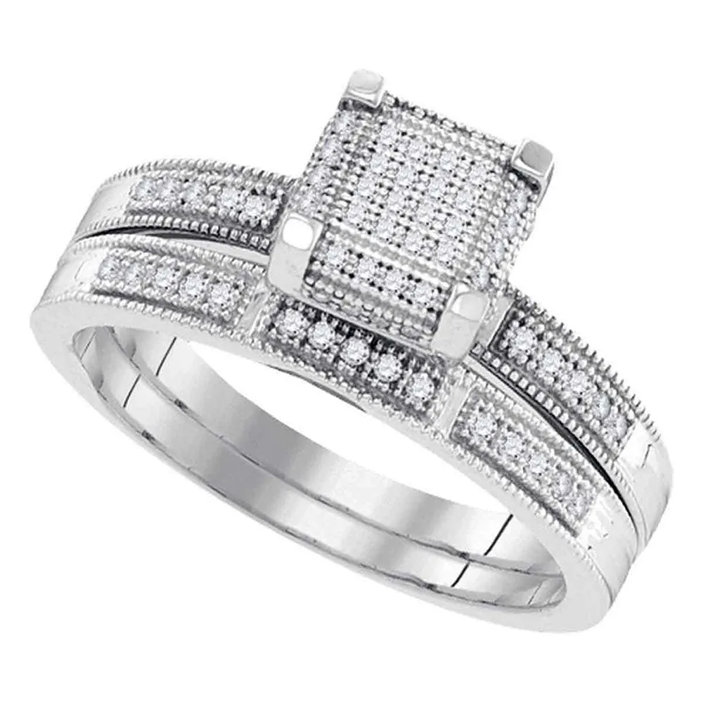 Keene Jewelers 10kt White Gold His Hers Round Diamond Square Matching Wedding Set 1/3 Cttw