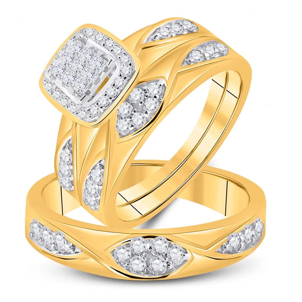 Keene Jewelers 10kt Yellow Gold His Hers Princess Diamond Square Matching Wedding Set 5/8 Cttw