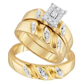 Keene Jewelers 10kt Yellow Gold His Hers Round Diamond Cluster Matching Wedding Set 1/4 Cttw