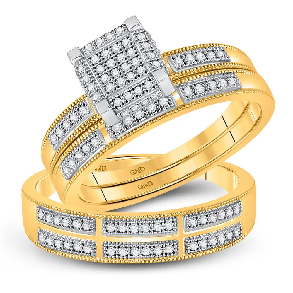 Keene Jewelers 10kt Yellow Gold His Hers Round Diamond Square Matching Wedding Set 1/3 Cttw