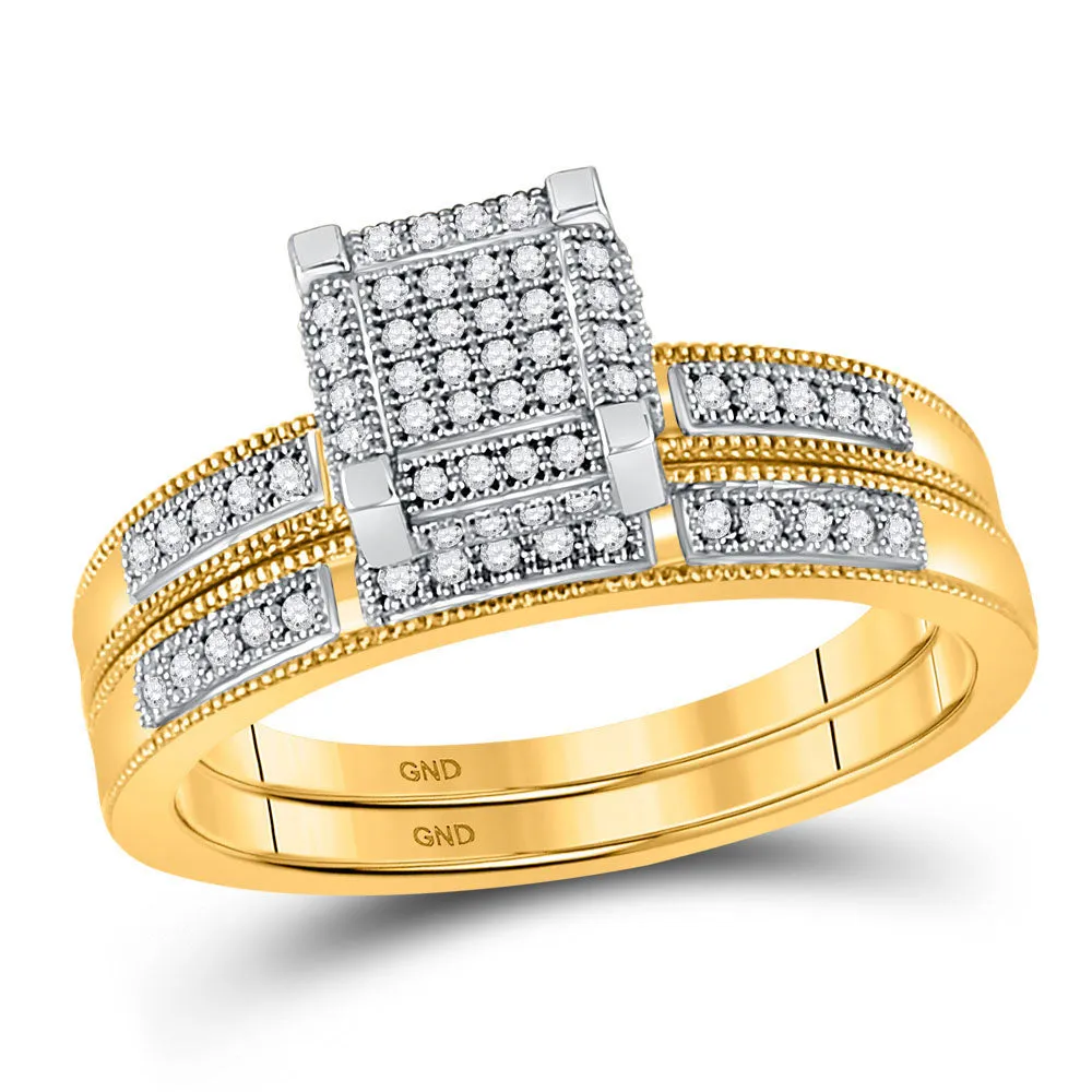 Keene Jewelers 10kt Yellow Gold His Hers Round Diamond Square Matching Wedding Set 1/3 Cttw