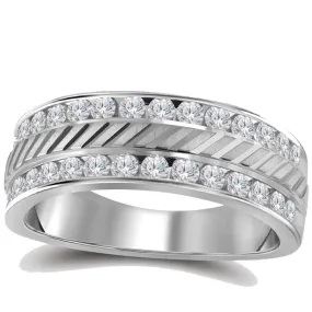 Keene Jewelers 14kt White Gold Mens Machine-Set Round Diamond Wedding Band Ring 1/2 Cttw