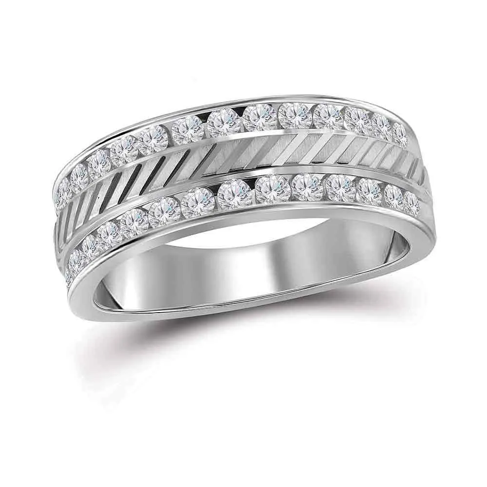 Keene Jewelers 14kt White Gold Mens Machine-Set Round Diamond Wedding Band Ring 1/4 Cttw