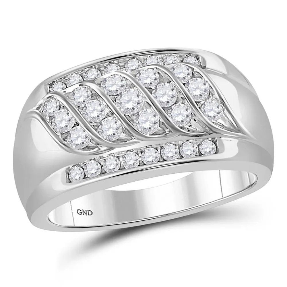 Keene Jewelers 14kt White Gold Mens Round Diamond Wedding Band Ring 1 Cttw