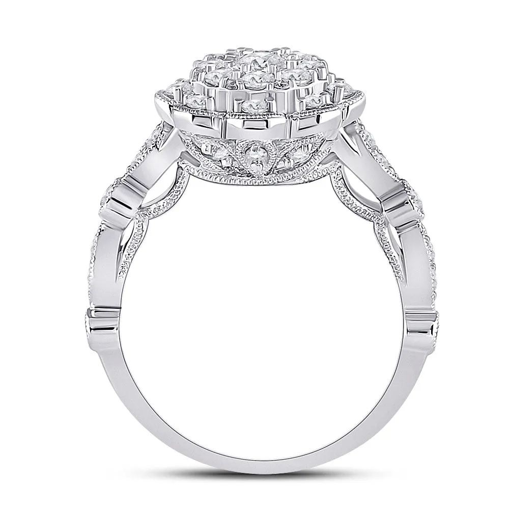 Keene Jewelers 14kt White Gold Round Diamond Halo Bridal Wedding Engagement Ring 1 Cttw