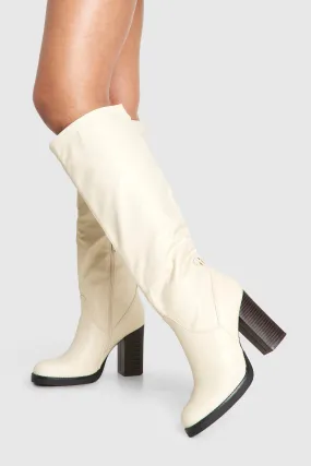 Knee High Stacked Heeled Boot