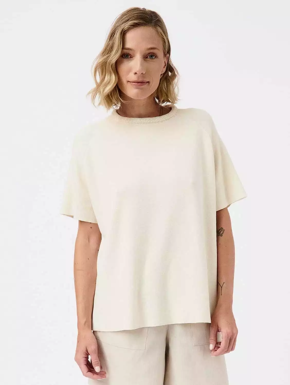 Knitted Herringbone Organic Cotton Short-Sleeved Top | Multiple Colours