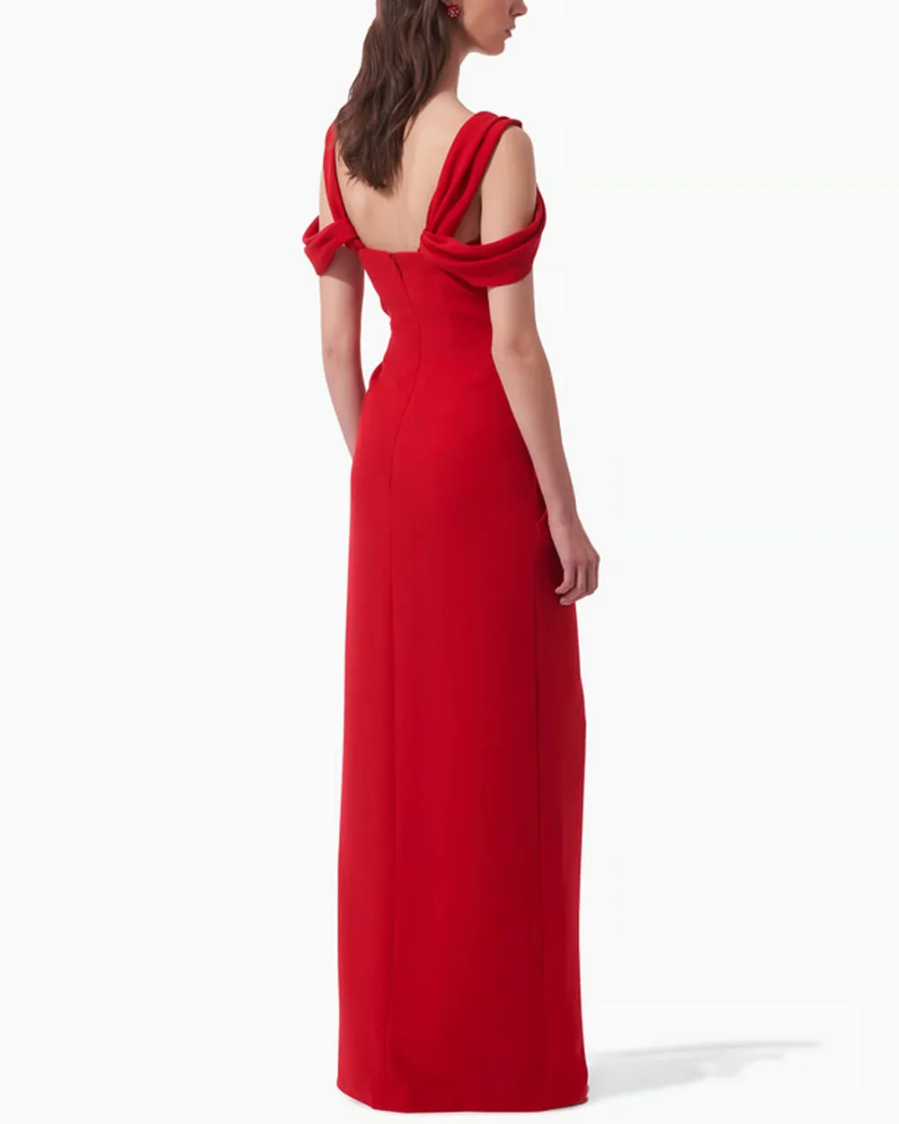 Lacquer Red Off The Shoulder Drape Gown