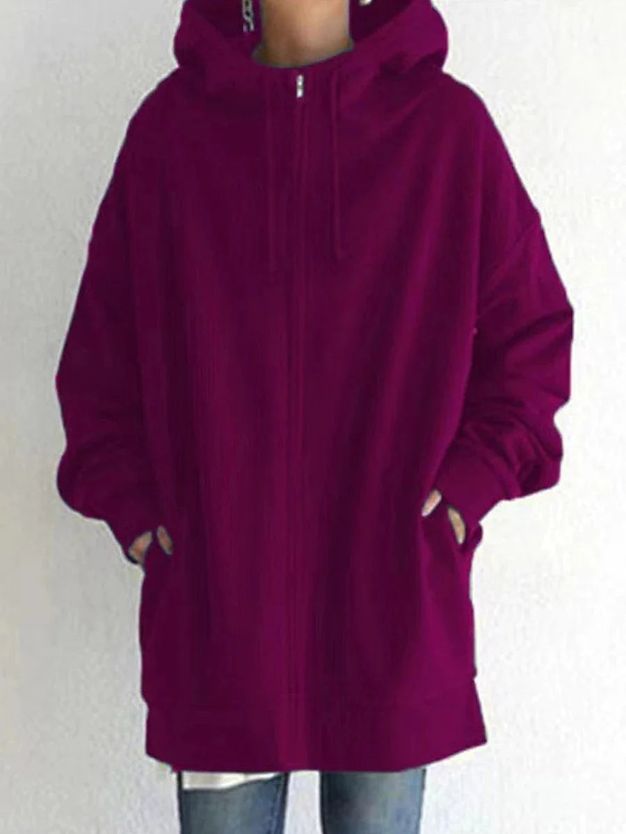 Ladies' Warm Hoodie Jacket with Long Coat and Pockets