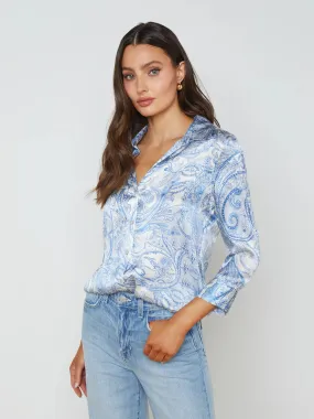 L’agence - Dani Silk Blouse - Ivory/ Blue Decorated Paisley