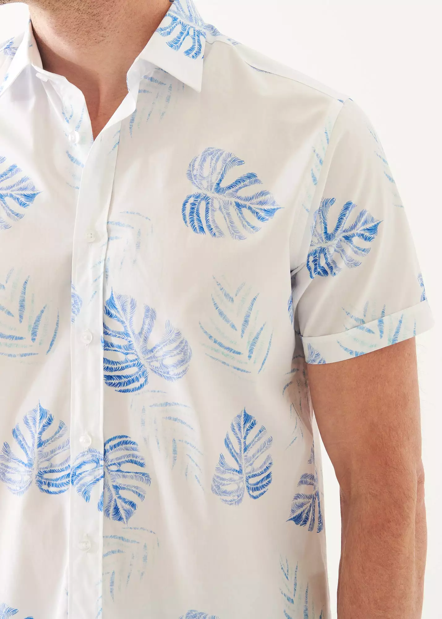 LEAF PRINT COTTON SHORT SLEEVE SHIRT