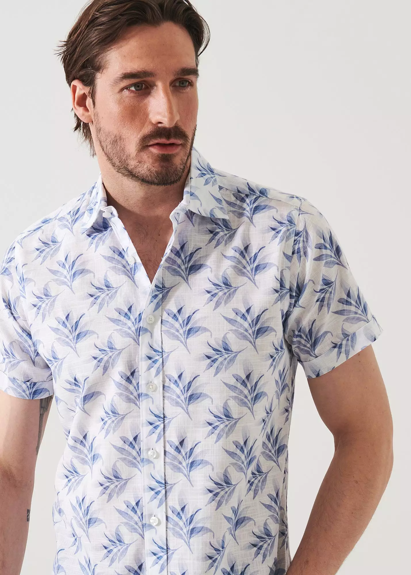 LEAF PRINT COTTON SHORT SLEEVE SHIRT