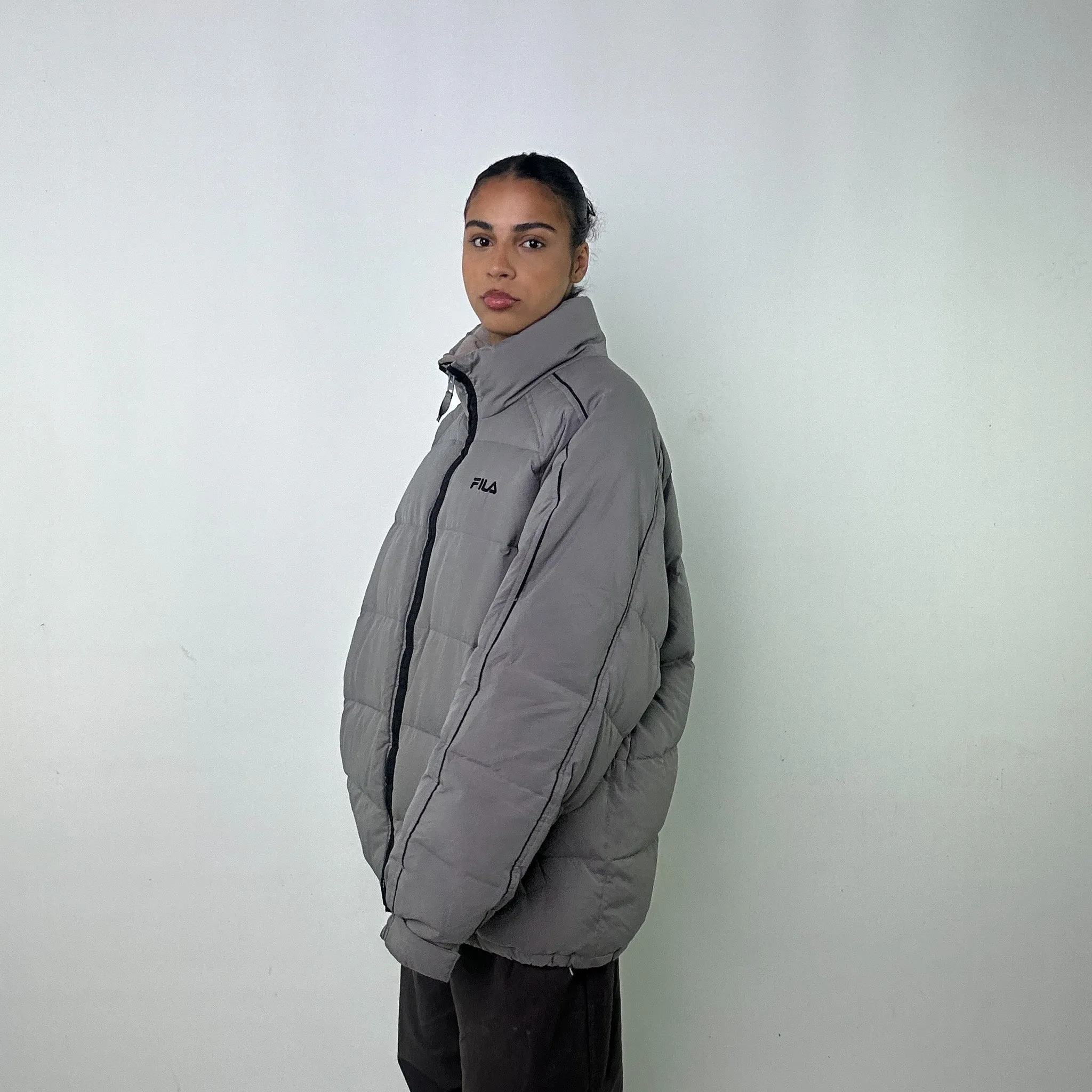 Light Grey 90s FILA Puffer Jacket Coat (XL)