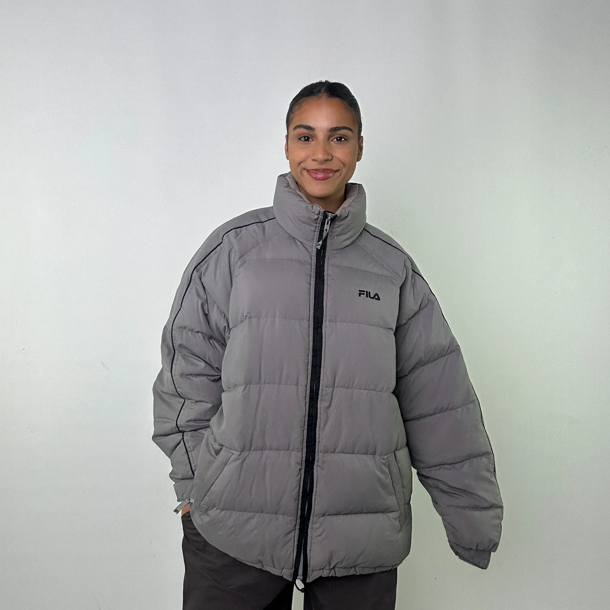 Light Grey 90s FILA Puffer Jacket Coat (XL)