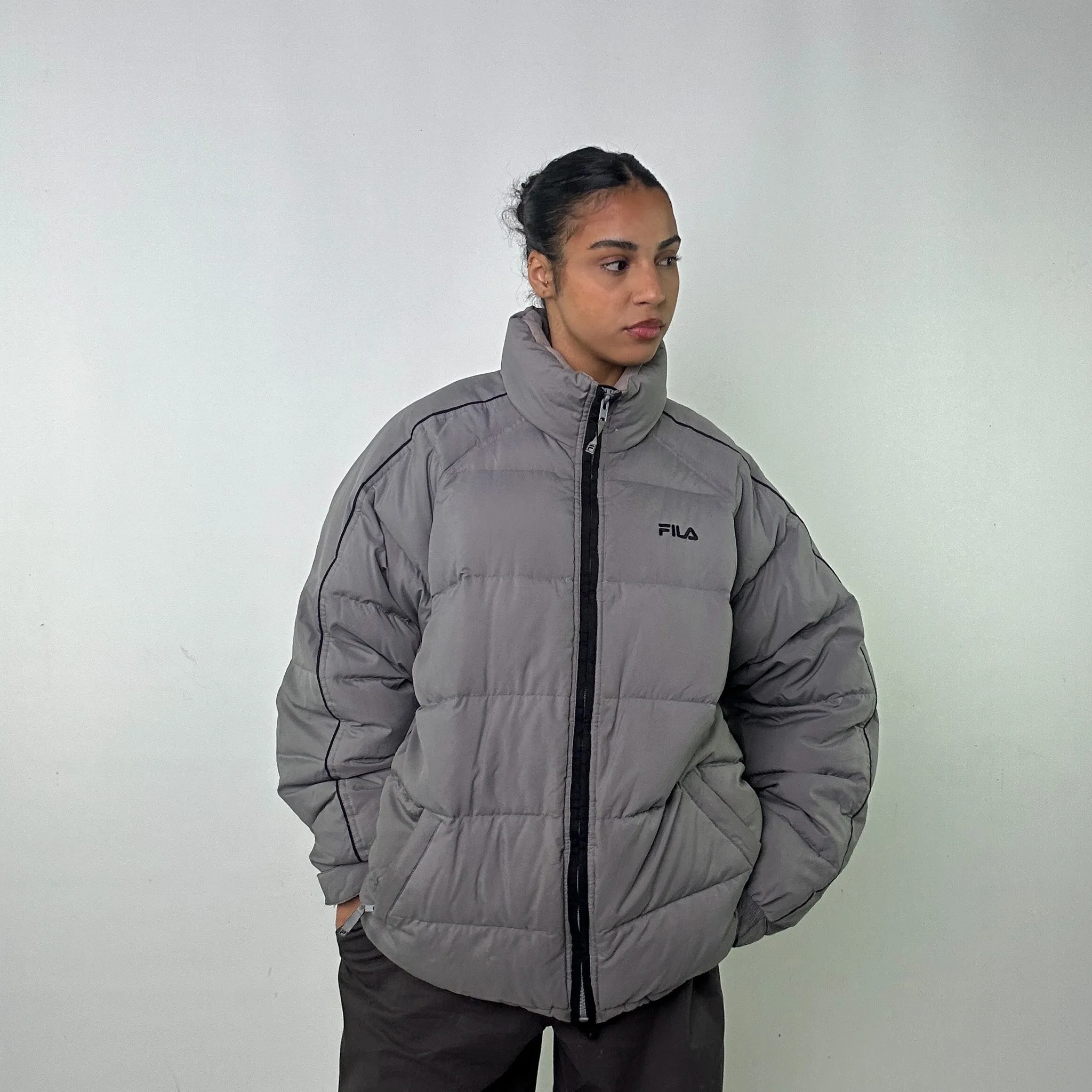 Light Grey 90s FILA Puffer Jacket Coat (XL)