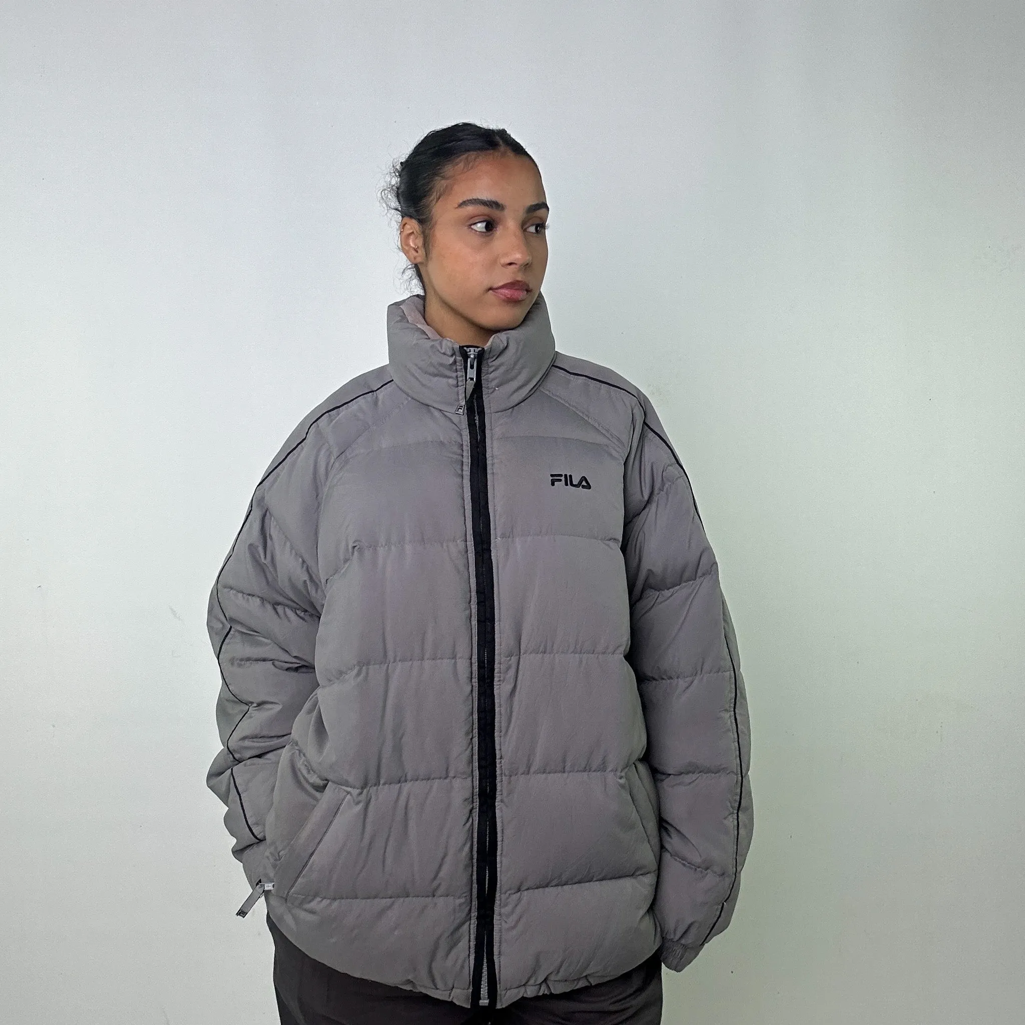 Light Grey 90s FILA Puffer Jacket Coat (XL)