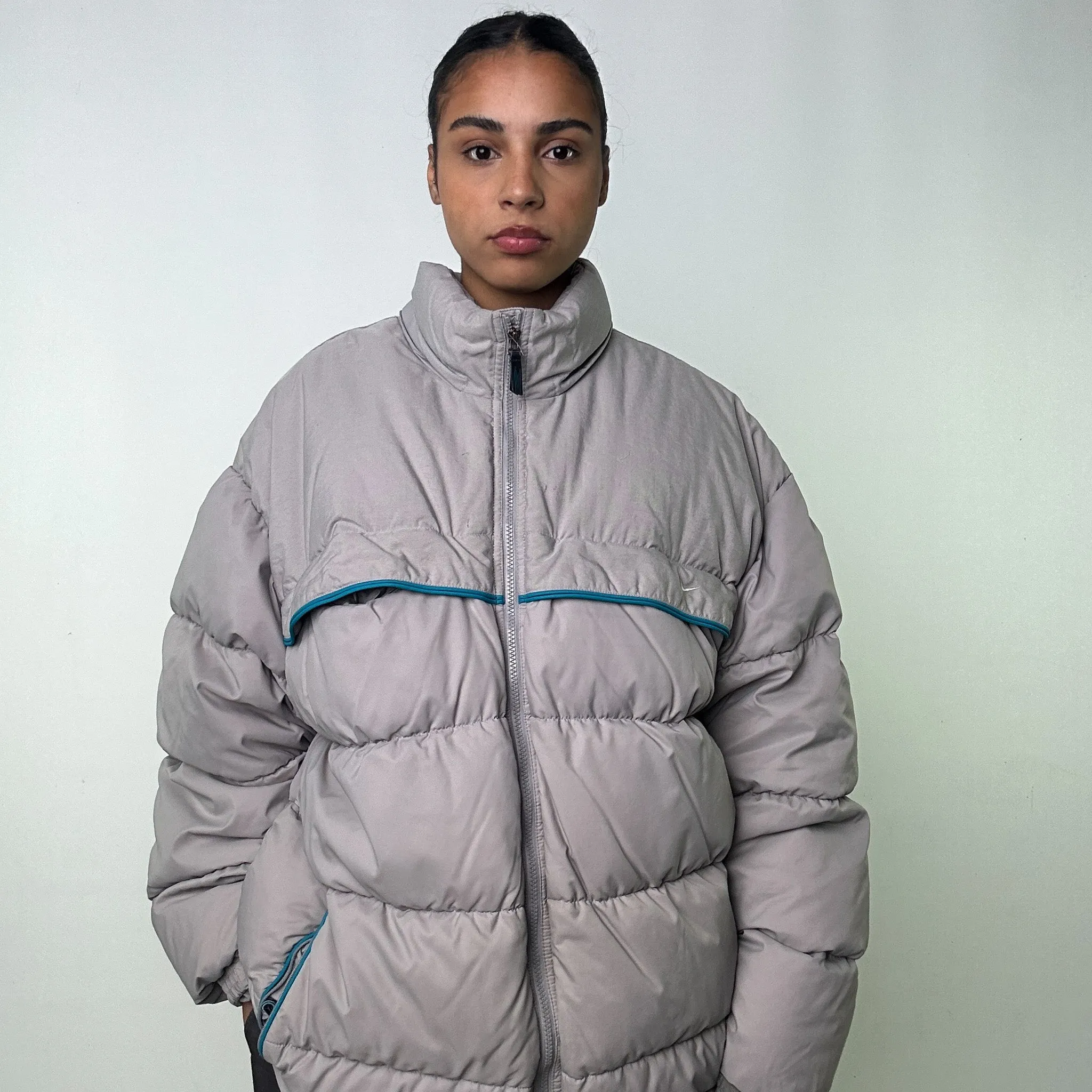 Light Grey y2ks NIKE Puffer Jacket Coat (XXL)