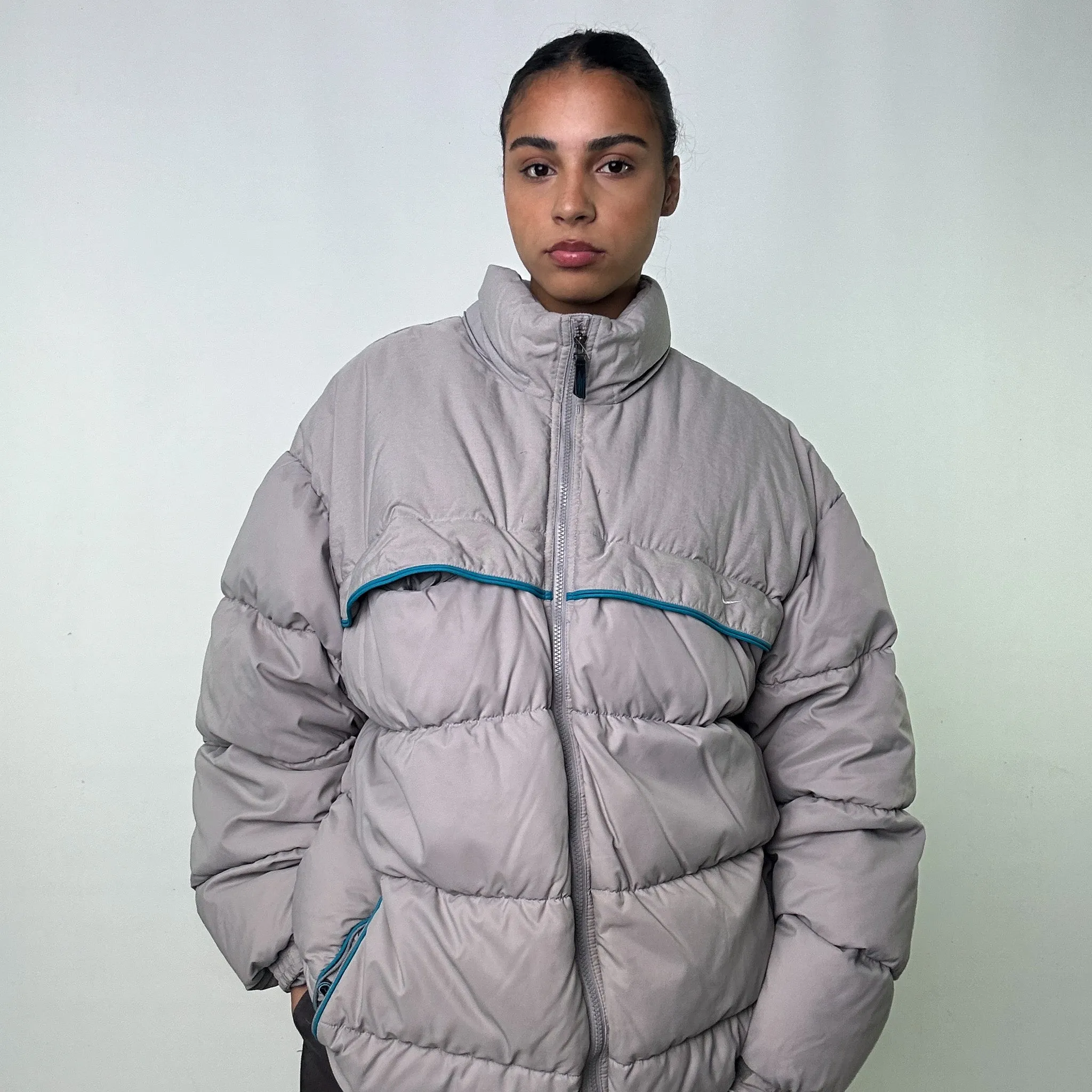 Light Grey y2ks NIKE Puffer Jacket Coat (XXL)