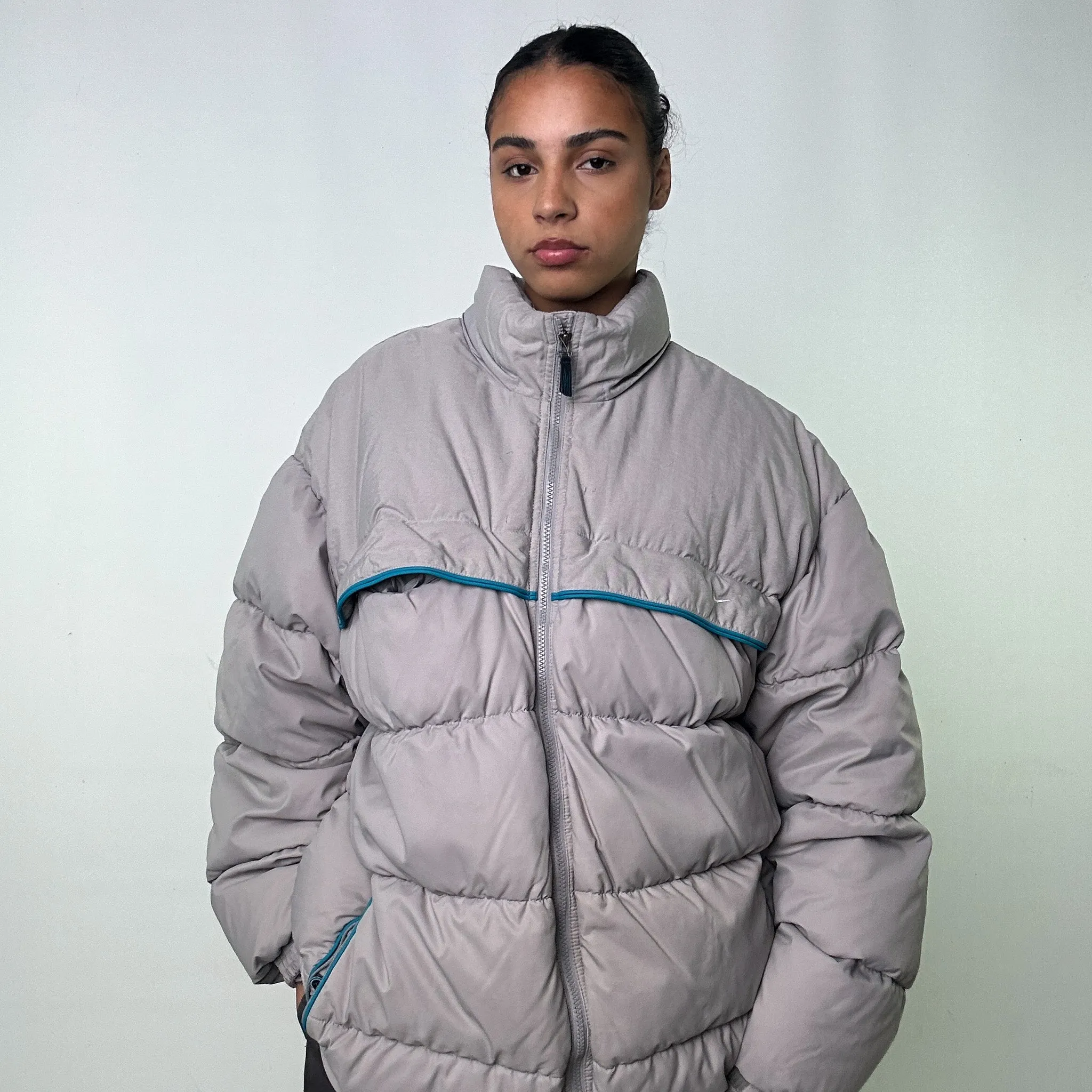 Light Grey y2ks NIKE Puffer Jacket Coat (XXL)