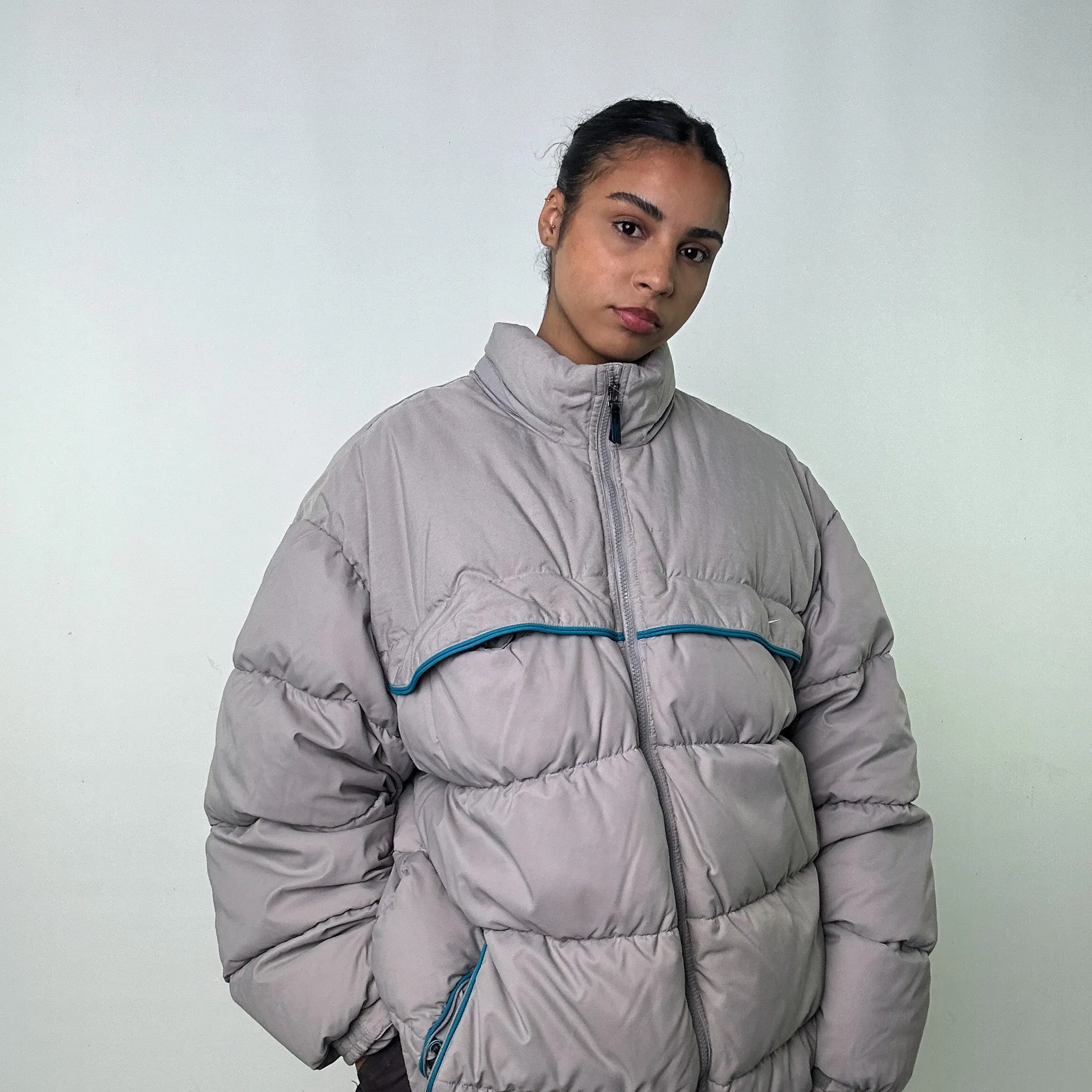 Light Grey y2ks NIKE Puffer Jacket Coat (XXL)