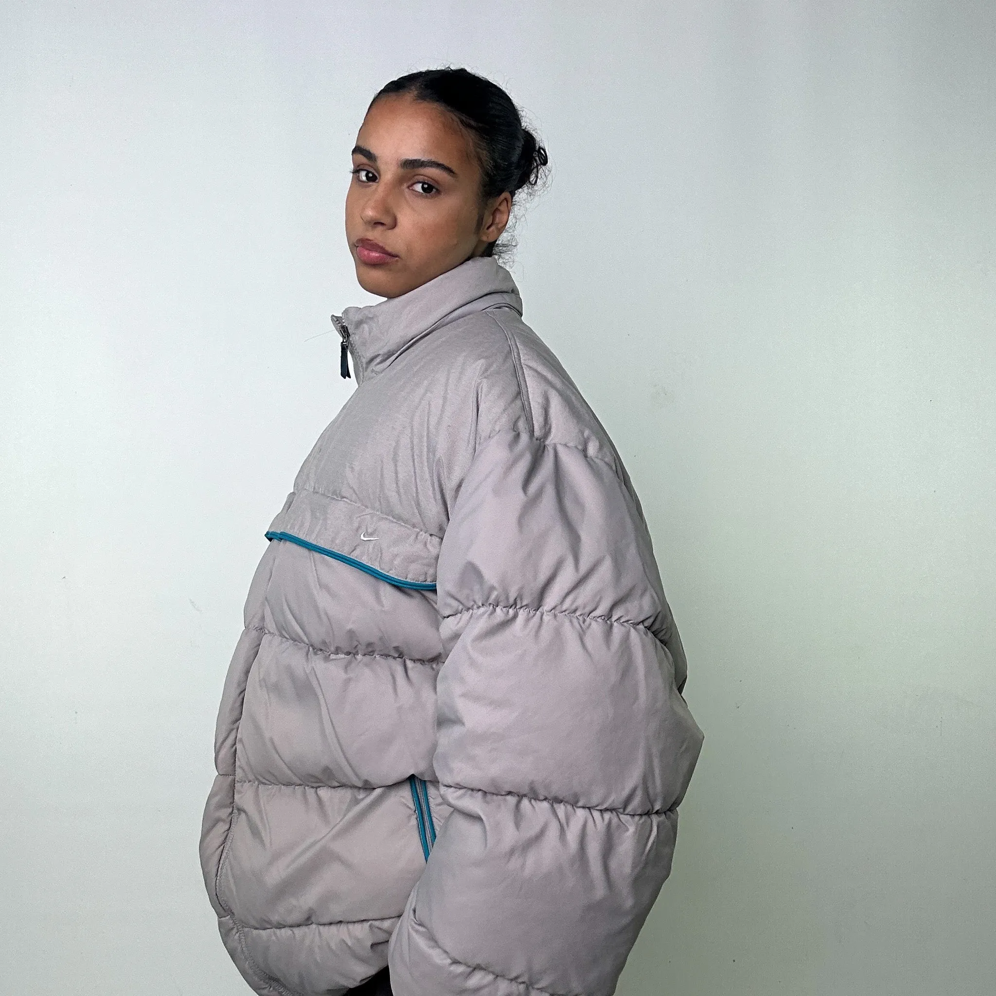 Light Grey y2ks NIKE Puffer Jacket Coat (XXL)