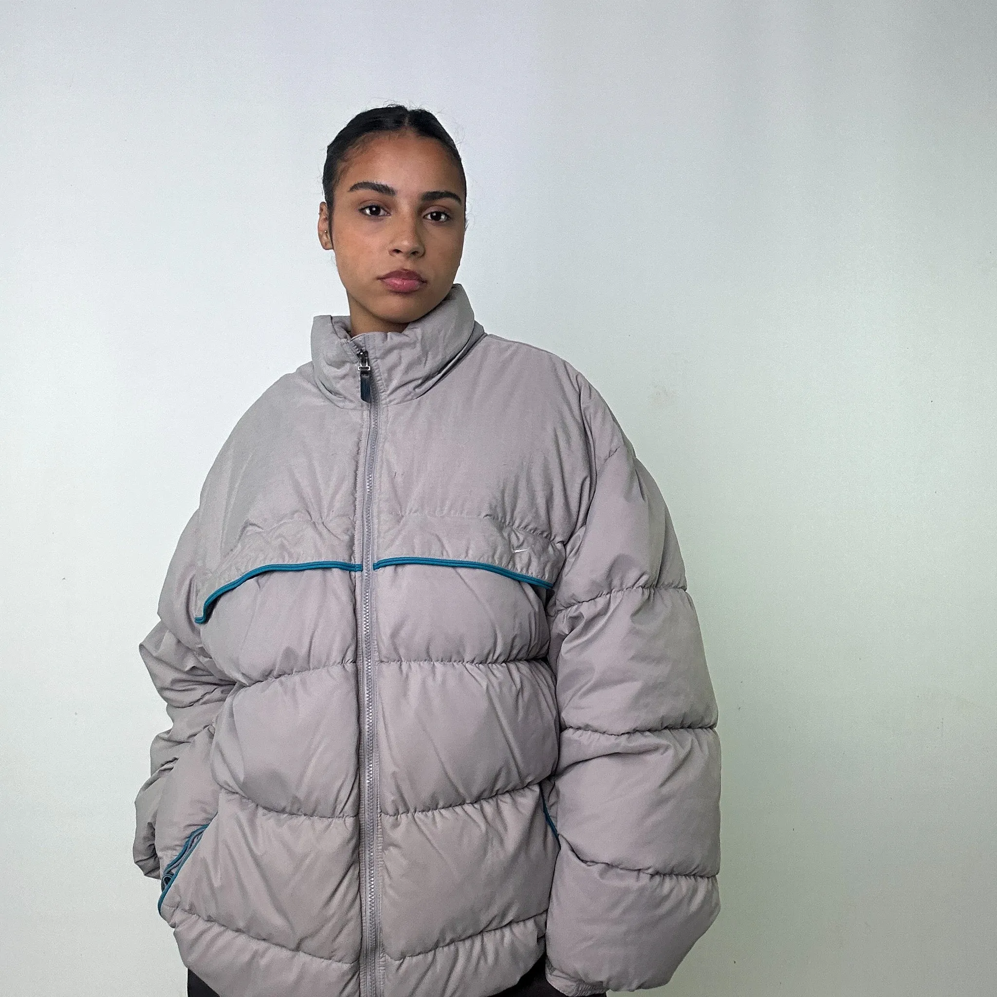 Light Grey y2ks NIKE Puffer Jacket Coat (XXL)