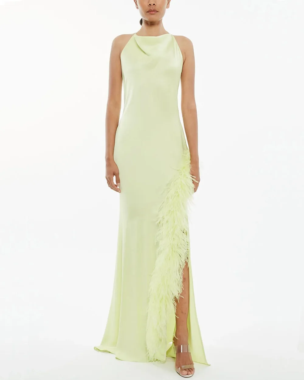 Limon Satin Halter Neck Feather Gown