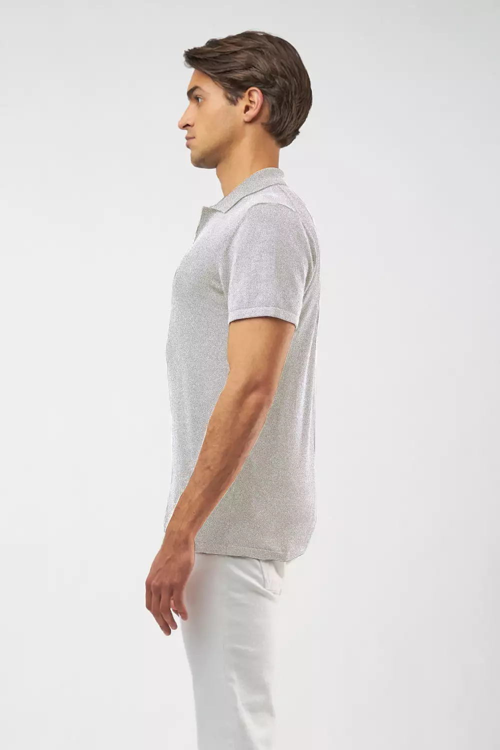 Majestic Men’s Organic Stretch Cotton Short Sleeve Polo in Gris Chine Clair