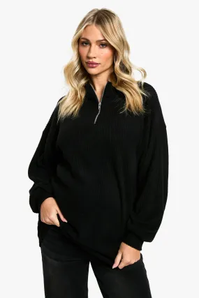 Maternity Soft Knit Half Zip Sweater