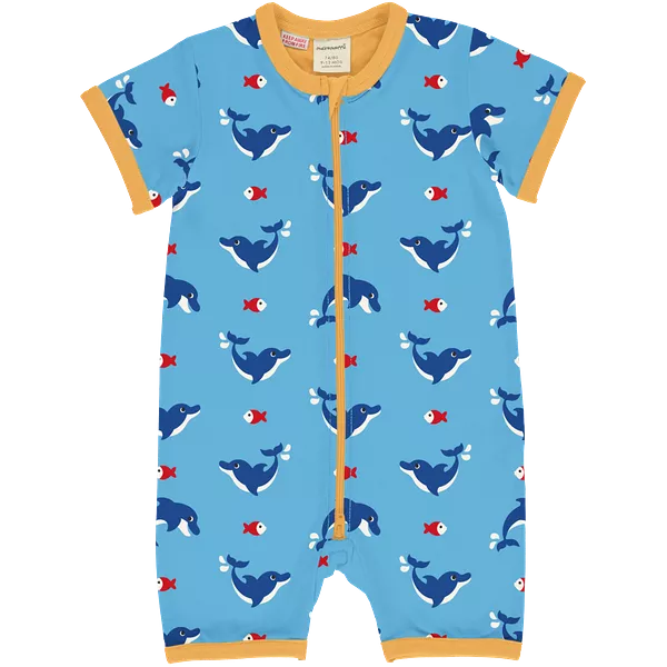 Maxomorra Dolphin Organic Cotton Short Sleeved Romper