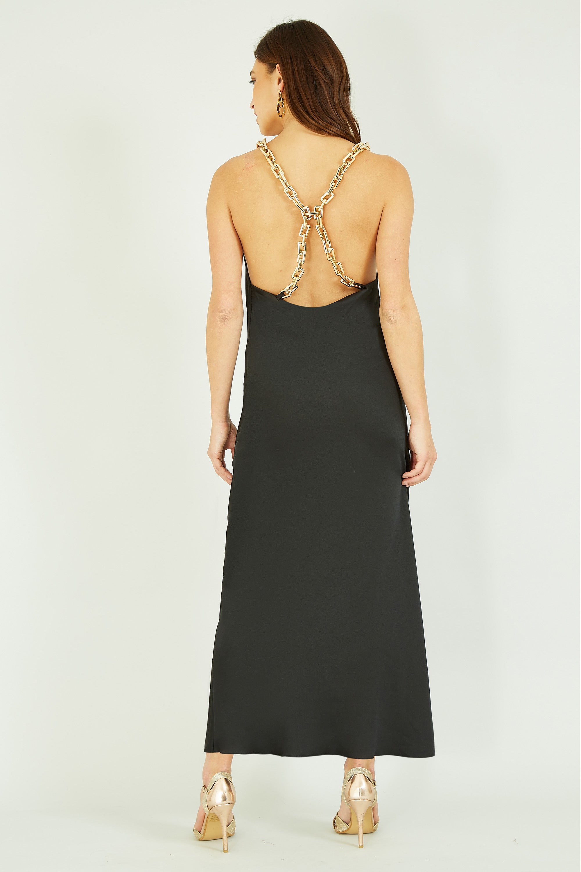 Mela London Black Satin Cowl Neck Maxi Dress